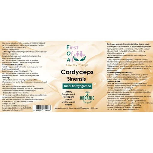 FOA Cordyceps Sinensis organikus gyogygomba por 100 kapszula kiteritett