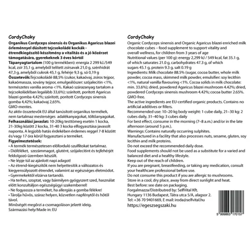 FOA CordyChoky Tejcsokolade organikus Cordyceps sinensis es Agaricus blazei porral 30 Darab leiras